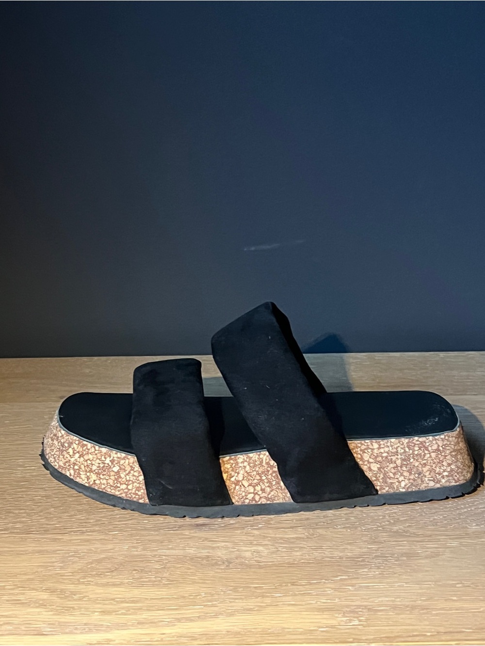 Free People Black Suede Double-Strap Cork Platform Slides - Picture 2 of 3